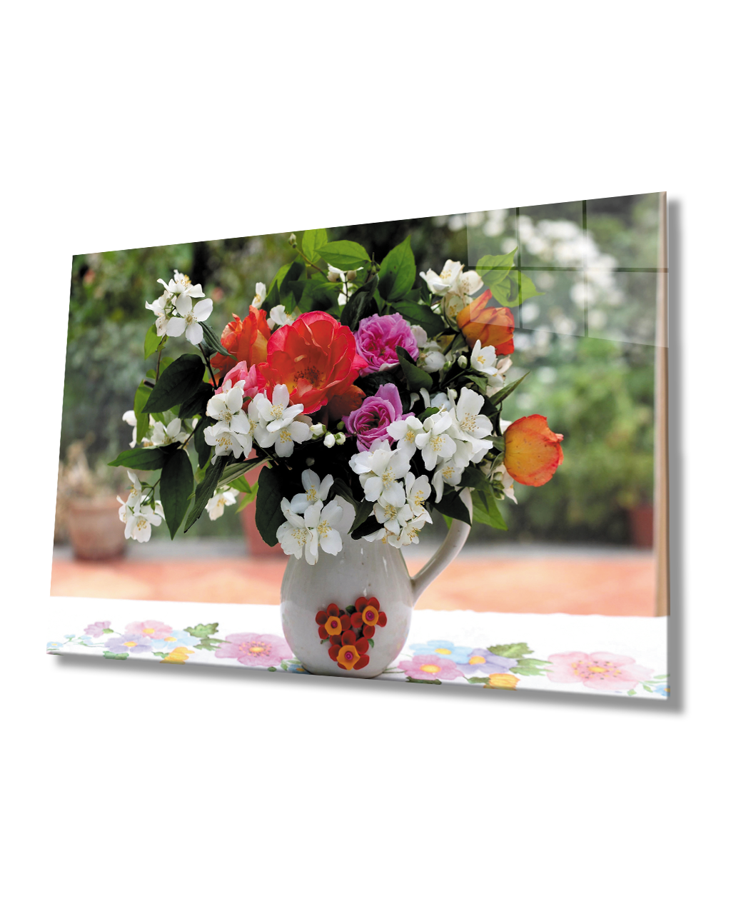 Vazoda Renkli Çiçekler Cam Tablo  4mm Dayanıklı Temperli Cam