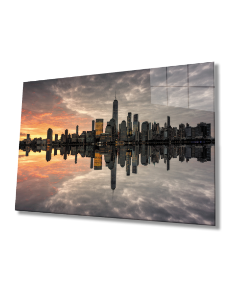 Gün Batımı  Şehir Manzara Cam Tablo  4mm Dayanıklı Temperli Cam Sunset City Landscape Glass Painting 4mm Durable Tempered Glass