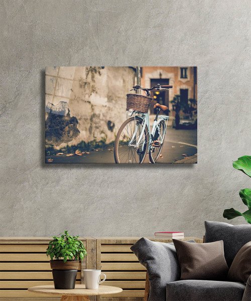 Sokak Bisiklet Cam Tablo  4mm Dayanıklı Temperli Cam, Street Bicylce Glass Wall Decor