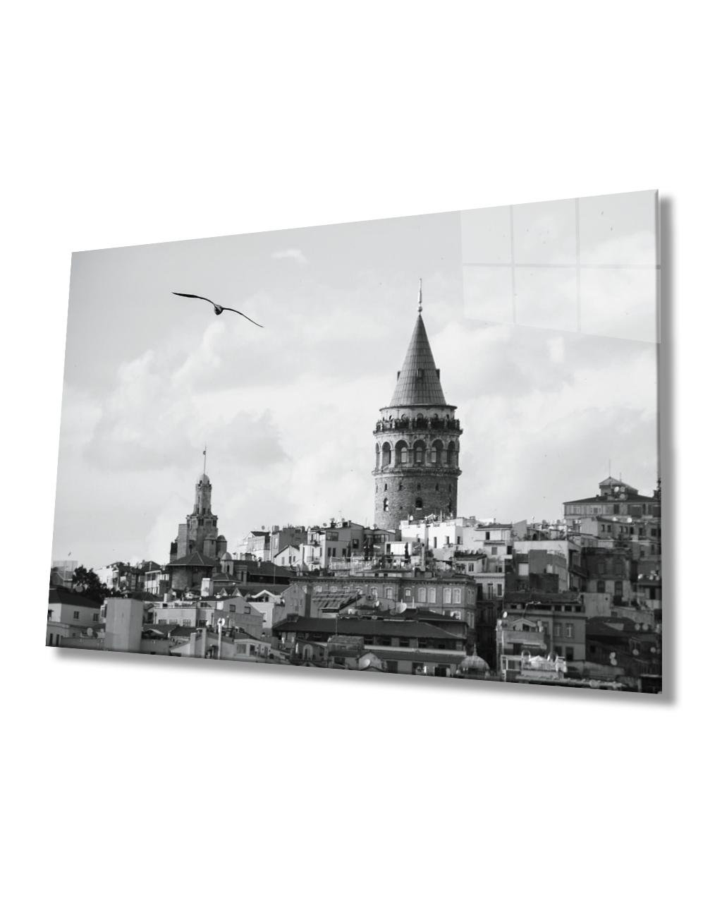 idealizbiz İstanbul Siyah Beyaz Galata Kulesi Cam Tablo 4mm Dayanıklı Temperli Cam