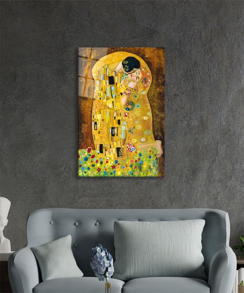 Gustav Klimt “Öpücük” Cam Tablo 4mm Dayanıklı Temperli Cam