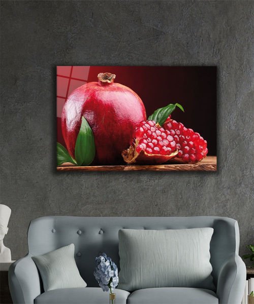 Nar 4mm Dayanıklı Cam Tablo Temperli Cam, Pomegranate Glass Wall Art