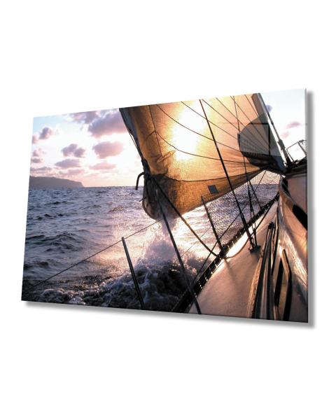 Gün Batımında Yelken Cam Tablo  4mm Dayanıklı Temperli Cam Sunset Sail Glass Table 4mm Durable Tempered Glass