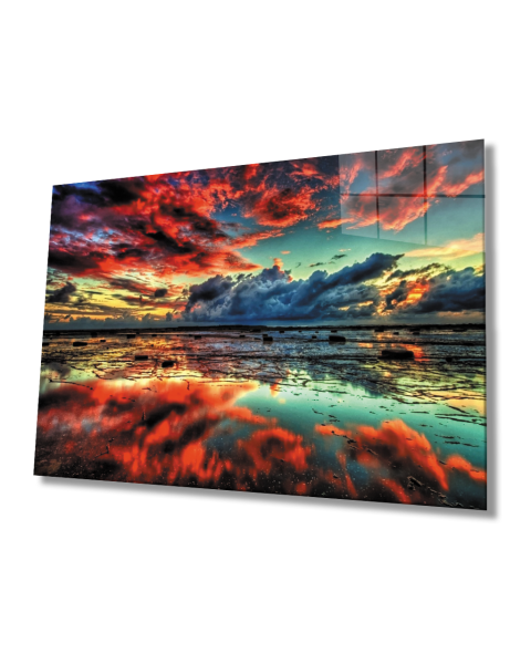 Gün Batımı Manzarası Cam Tablo  4mm Dayanıklı Temperli Cam Sunset Landscape Glass Table 4mm Durable Tempered Glass