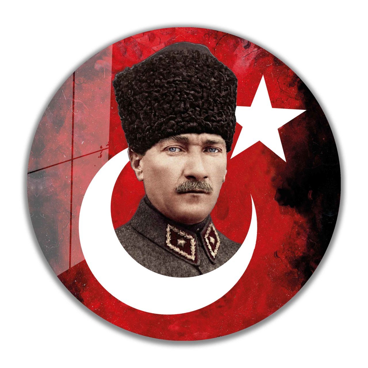 Atatürk Yuvarlak Cam Tablo  4mm Dayanıklı Temperli Cam