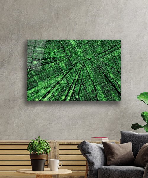 Aşağıdan Yukarı Yeşil Cam Tablo  4mm Dayanıklı Temperli Cam Bottom Up Green Glass Wall Art