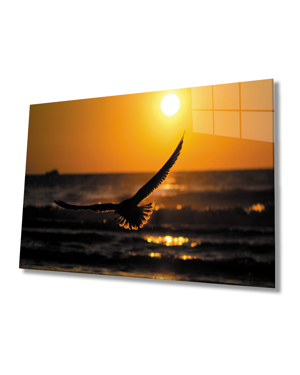 Gün Batımında Kuş  Cam Tablo  4mm Dayanıklı Temperli Cam Bird At Sunset Glass Table 4mm Durable Tempered Glass