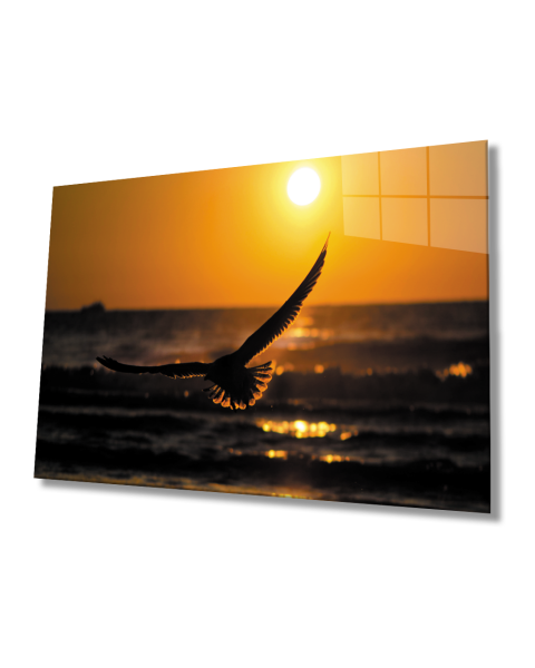Gün Batımında Kuş  Cam Tablo  4mm Dayanıklı Temperli Cam Bird At Sunset Glass Table 4mm Durable Tempered Glass