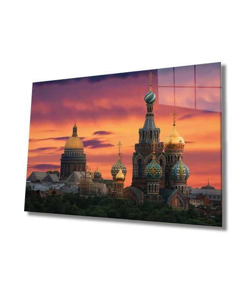 Şehir Manzaralı Moskova Cam Tablo  4mm Dayanıklı Temperli Cam, Urban Area Moscow View Glass Wall Decor
