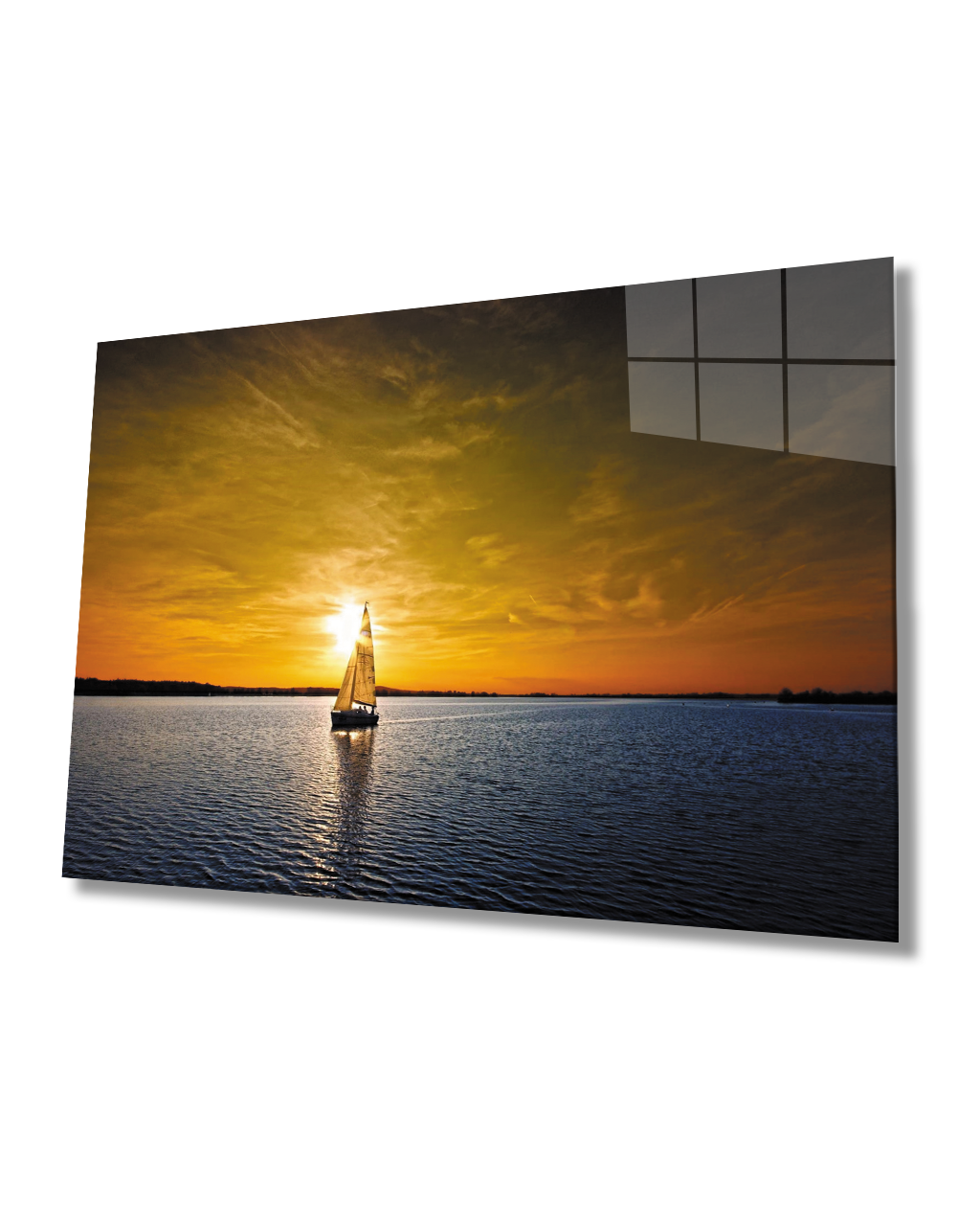 Gün Batımı Deniz Yelken Cam Tablo  4mm Dayanıklı Temperli Cam Sunset Sea Sail Glass Table 4mm Durable Tempered Glass