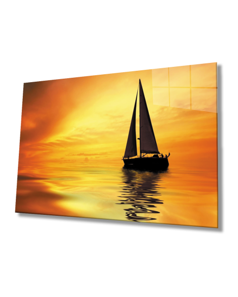 Gün Batımı Yelkenli  Cam Tablo  4mm Dayanıklı Temperli Cam Sunset Sail Glass Table 4mm Durable Tempered Glass