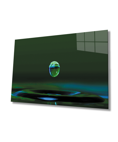 Su Damlası Yeşil Cam Tablo  4mm Dayanıklı Temperli Cam Water Drop Green Glass Wall Art