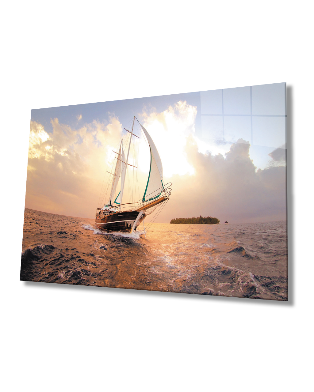 Gün Batımı Yelkenli Cam Tablo   4mm Dayanıklı Temperli Cam Sunset Sail Glass Table 4mm Durable Tempered Glass