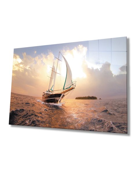 Gün Batımı Yelkenli Cam Tablo   4mm Dayanıklı Temperli Cam Sunset Sail Glass Table 4mm Durable Tempered Glass