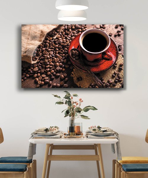 Kırmızı Fincan Kahve Çekirdeği Cam Tablo  4mm Dayanıklı Temperli Cam Red Cup Coffee Bean Glass Table 4mm Durable Tempered Glass