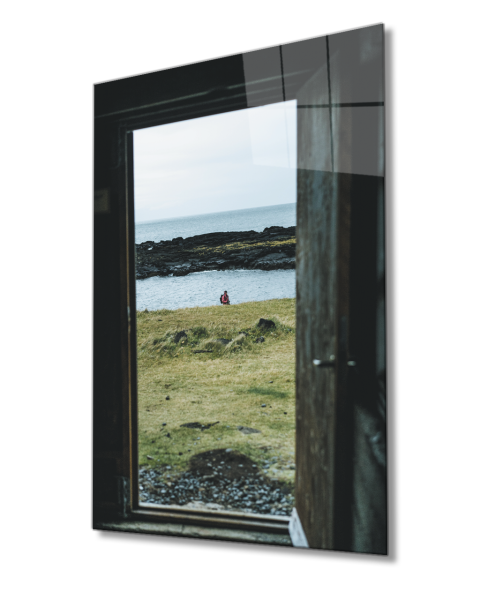 Deniz Manzaralı Kapı  Dikey  Cam Tablo  4mm Dayanıklı Temperli Cam Sea View Door Vertical Glass Table 4mm Durable Tempered Glass