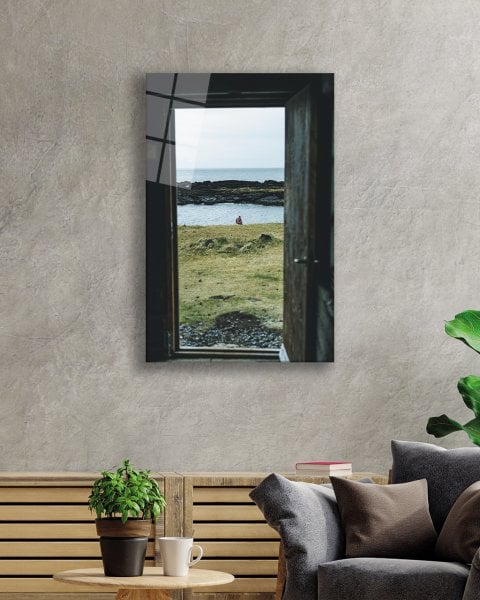 Deniz Manzaralı Kapı  Dikey  Cam Tablo  4mm Dayanıklı Temperli Cam Sea View Door Vertical Glass Table 4mm Durable Tempered Glass
