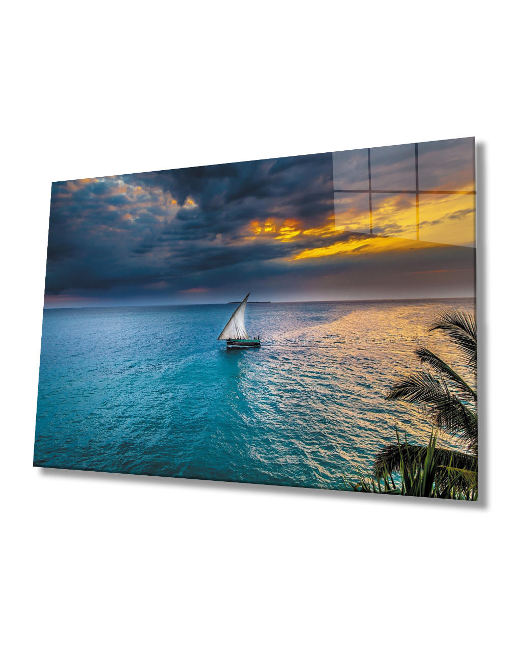 Gün Batımı Yelkenli Cam Tablo  4mm Dayanıklı Temperli Cam Sunset Sail Glass Table 4mm Durable Tempered Glass