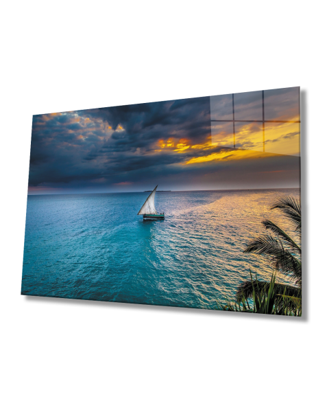 Gün Batımı Yelkenli Cam Tablo  4mm Dayanıklı Temperli Cam Sunset Sail Glass Table 4mm Durable Tempered Glass