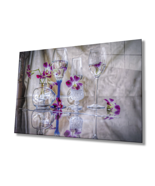 Kadeh Çiçek  Cam Tablo  4mm Dayanıklı Temperli Cam Goblet Flower Glass Table 4mm Durable Tempered Glass