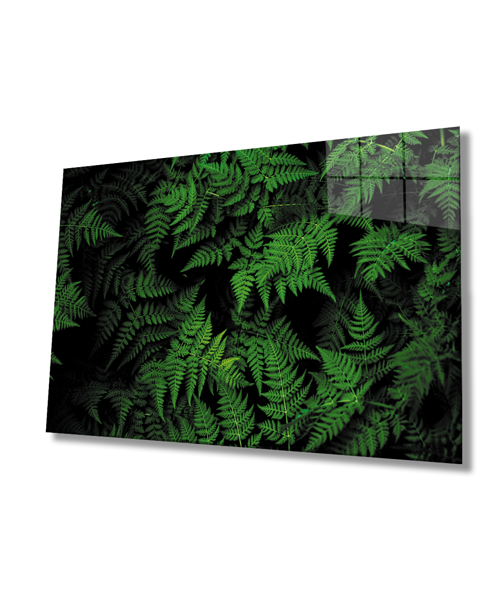 Yeşil Yapraklar Cam Tablo  4mm Dayanıklı Temperli Cam Green Leaves Glass Wall Art