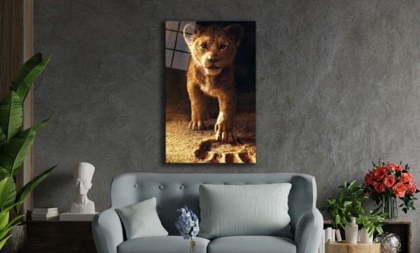 Yavru Aslan 4mm Dayanıklı Cam Tablo Temperli Cam,  Baby Lion Glass Wall Decor