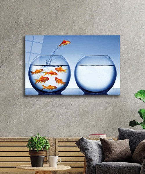 Balık Cam Tablo  4mm Dayanıklı Temperli Cam, Fish Glass Wall Art