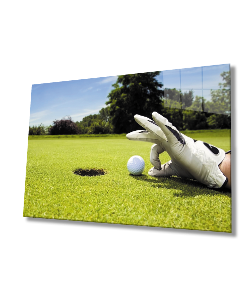 Oyun Golf Top Eldiven Yeşil Manzara Cam Tablo  4mm Dayanıklı Temperli Cam  Game Golf Ball Gloves Green Landscape Glass Wall Art