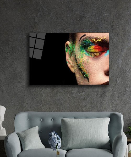 Kadın Yüzü Fütüristik İllüstrasyon Cam Tablo  4mm Dayanıklı Temperli Cam, Girl Face Illustration Art Glass Wall Decor