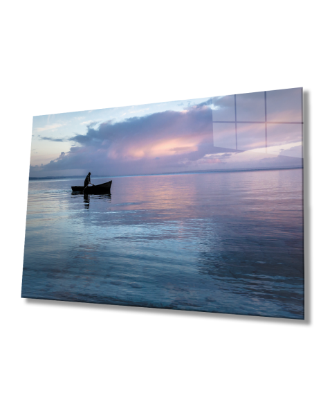 Gün Batımı Deniz Kayık Cam Tablo  4mm Dayanıklı Temperli Cam Sea Kayak Glass Table At Sunset 4mm Durable Tempered Glass
