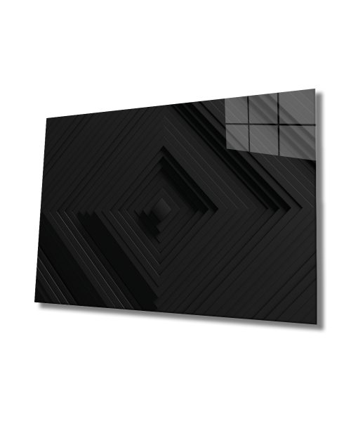 Siyah Geometrik Mimari Cam Tablo  4mm Dayanıklı Temperli Cam, Black Geometric Architecture Glass Wall Decor