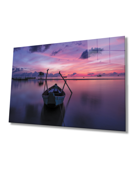 Gün Batımı Deniz Kayık Cam Tablo  4mm Dayanıklı Temperli Cam Sea Kayak Glass Table At Sunset 4mm Durable Tempered Glass