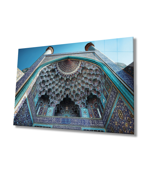 Cami Kubbe Dini İslami Duvar Dekoru Kaligrafi Cam Tablo 4mm Dayanıklı Temperli Cam