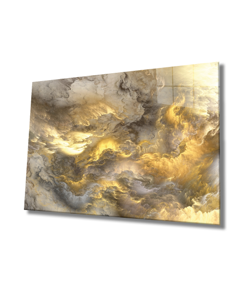 Altın Soyut İllüstrasyon Cam Tablo  4mm Dayanıklı Temperli Cam, Gold Abstract Illustration Art Glass Wall Decor