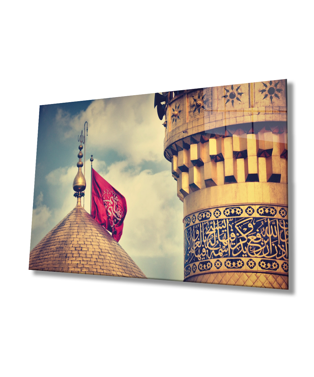 Cami Kubbe Dini İslami Duvar Dekoru Kaligrafi Cam Tablo 4mm Dayanıklı Temperli Cam