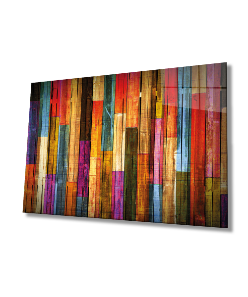 Renkli Ahşap Cam Tablo Büyük Boy Hediye Salon Duvar Dekoru 4mm Dayanıklı Temperli Cam
