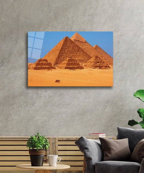 Piramitler Cam Tablo  4mm Dayanıklı Temperli Cam, Egypt Glass Wall Decor