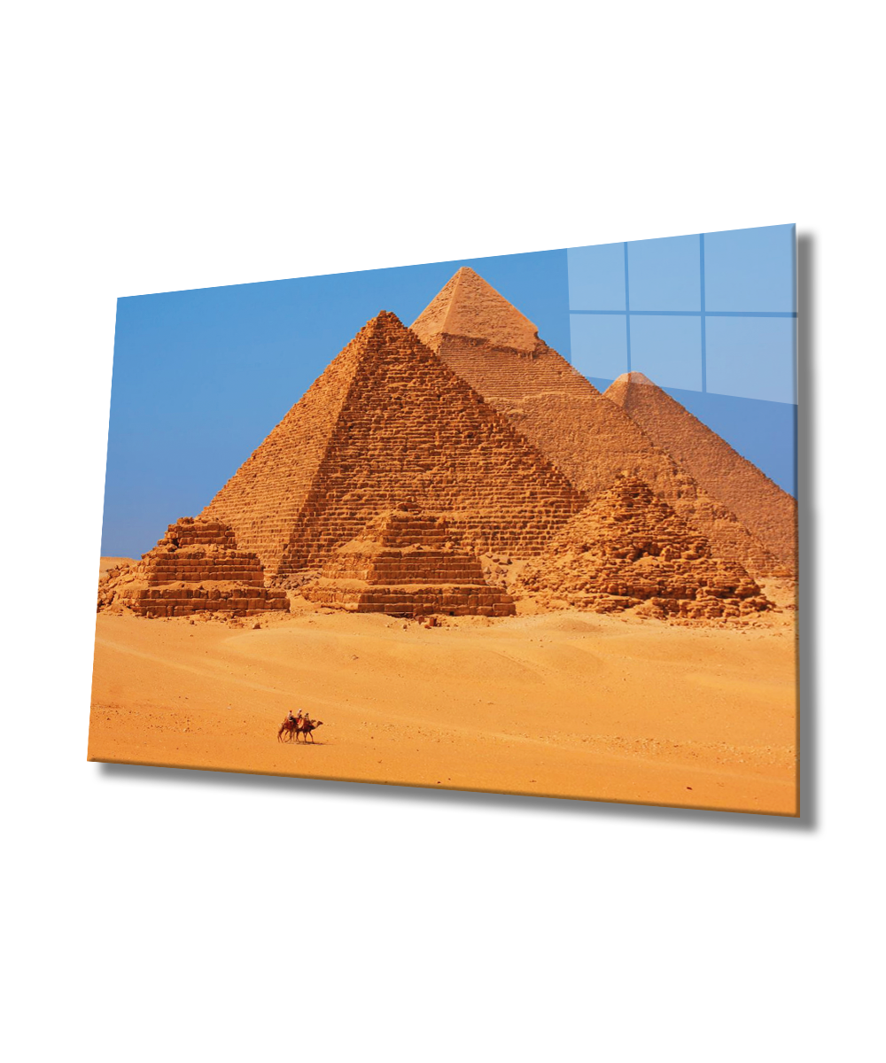 Piramitler Cam Tablo  4mm Dayanıklı Temperli Cam, Egypt Glass Wall Decor