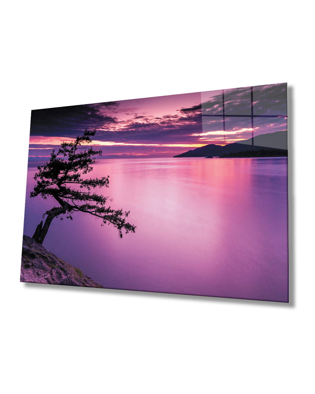 Gün Batımı Ağaç Göl  Cam Tablo  4mm Dayanıklı Temperli Cam Sunset Tree Lake Glass Table 4mm Durable Tempered Glass