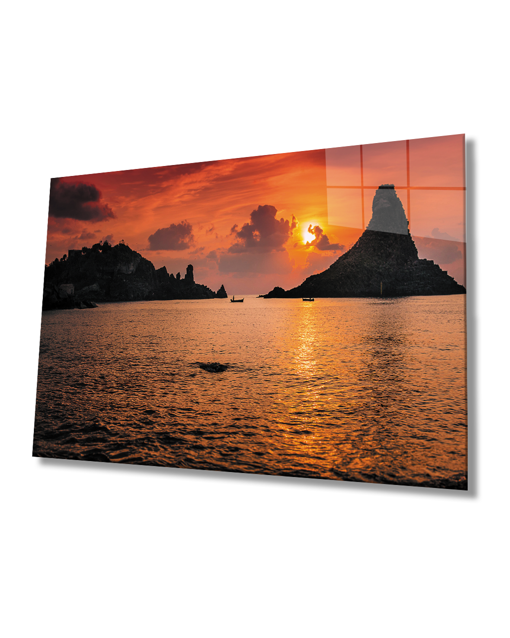 Gün Batımı Deniz Kayıklar Cam Tablo  4mm Dayanıklı Temperli Cam Sunset Sea Kayaks Glass Table 4mm Durable Tempered Glass