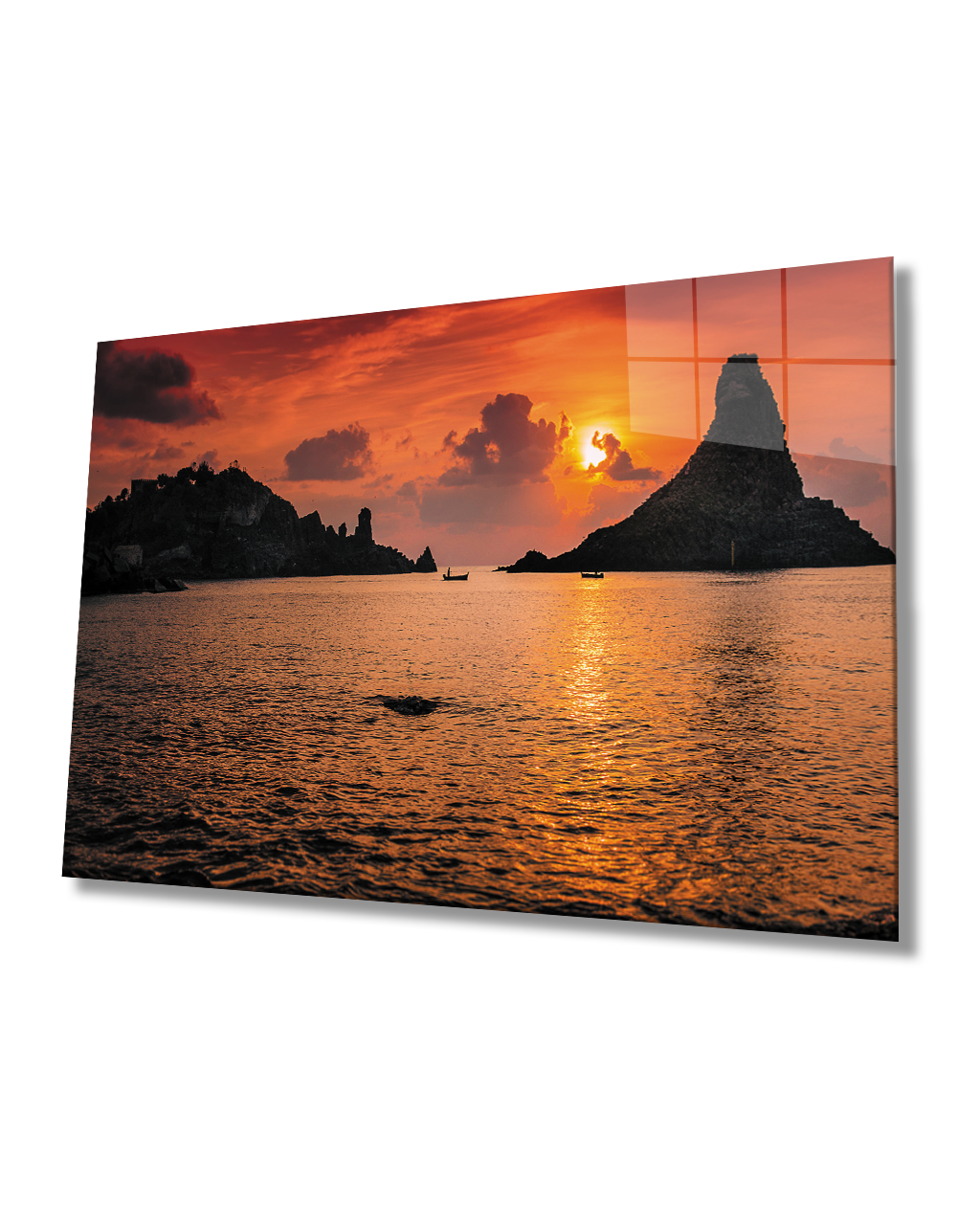 Gün Batımı Deniz Kayıklar Cam Tablo  4mm Dayanıklı Temperli Cam Sunset Sea Kayaks Glass Table 4mm Durable Tempered Glass