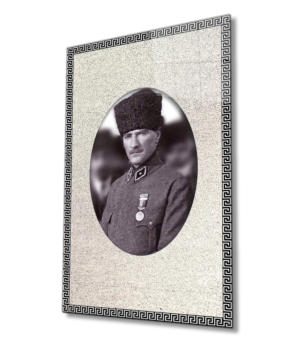 Çerçeveli Atatürk Cam Tablo 4mm Dayanıklı Temperli Cam, Framed Atatürk Glass Wall Art