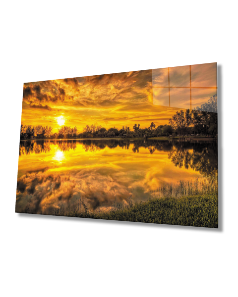 Gün Batımı Sunset Reflection Glass Table 4mm Durable Tempered Glass Cam Tablo  4mm Dayanıklı Temperli Cam