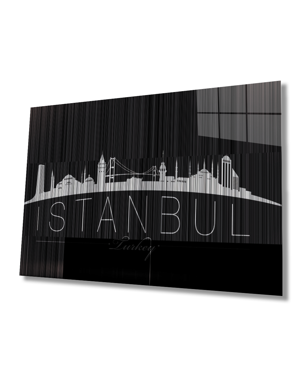 İstanbul Turkey Yazılı Siyah Beyaz  4mm Dayanıklı  Cam Tablo Temperli Cam