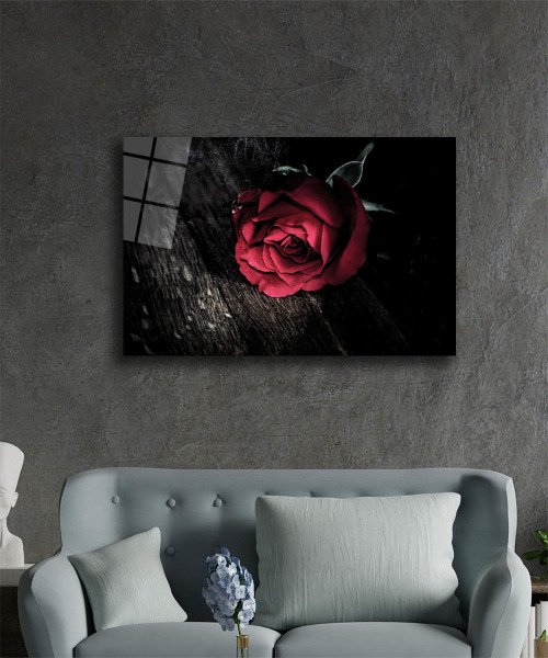 Kırmızı Çiçek İllüstrasyon Cam Tablo  4mm Dayanıklı Temperli Cam, Red Flower Illustration Art Glass Wall Decor