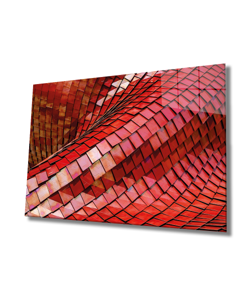 Kırmızı Geometrik Mimari Cam Tablo  4mm Dayanıklı Temperli Cam, Red Geometric Architecture Glass Wall Decor
