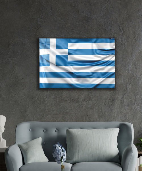 Yunanistan Bayrağı Cam Tablo  4mm Dayanıklı Temperli Cam, Greece Flag Glass Wall Art
