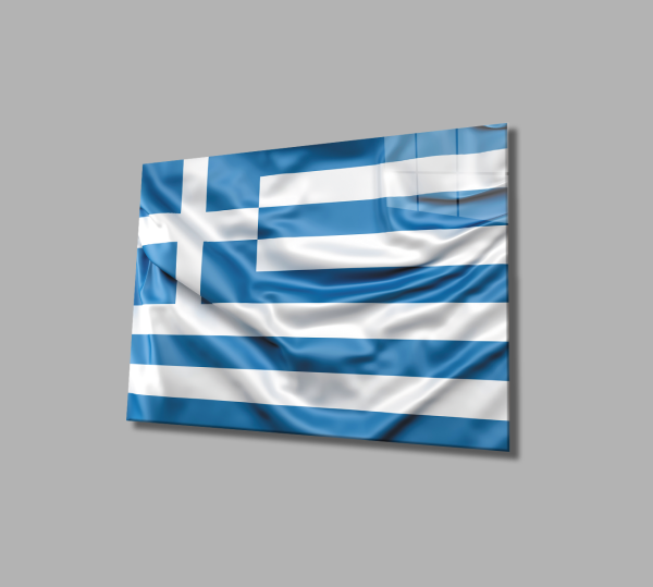 Yunanistan Bayrağı Cam Tablo  4mm Dayanıklı Temperli Cam, Greece Flag Glass Wall Art