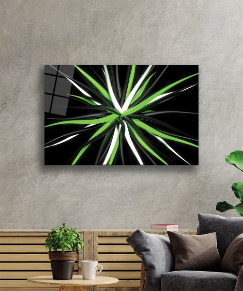 Yeşil Beyaz Siyah Cam Tablo  4mm Dayanıklı Temperli Cam  Green White Black Glass Wall Art