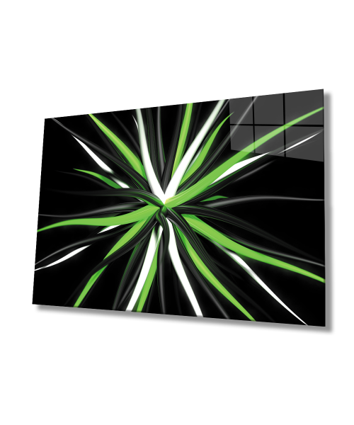 Yeşil Beyaz Siyah Cam Tablo  4mm Dayanıklı Temperli Cam  Green White Black Glass Wall Art